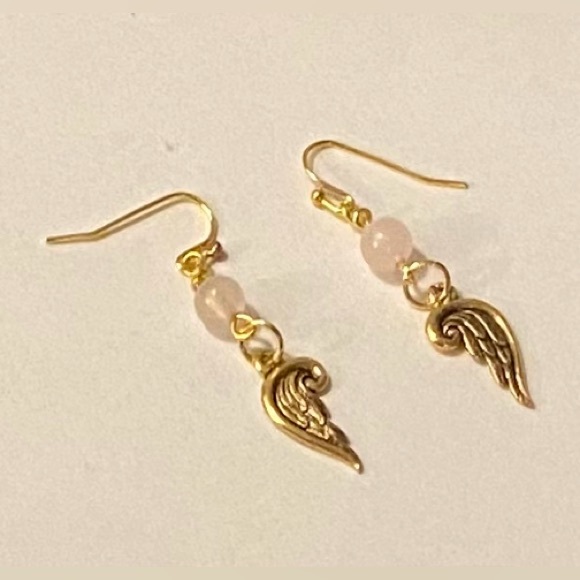 NEW Rose Quartz Angel wing crystal earrings - Picture 1 of 1